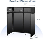 LUCKUP Portable DJ Booth 41"L x 20"W DJ Facade with White & Black Scrim, Foldable DJ Table Station with Adjustable Feet for Party, Black Metal Frame