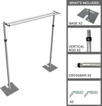 Portable Pipe and Drape Heavy Duty Backdrop Stand, ADJ Metal Frame and Heavy Metal Base for Wedding, Birthday Party, Photography Backdrop(Tall-8FT & 2*CrossBar-10FT & Hangers)