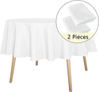 sancua 2 Pack Round Tablecloth 60 Inch White (Fits 20-48 Inch Tables), Stain and Wrinkle Resistant Table Cloth - Washable Polyester Table Cover for Dining Tables, Buffet Parties and Camping