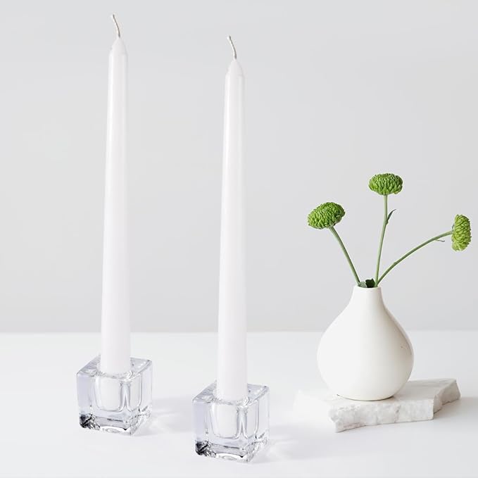 Glass Candlestick Holders Bulk for Taper Candles, Set of 18 Clear Glass Candle Holders for Family Party, Church and Wedding