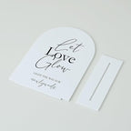 Acrylic Let Love Glow Sign with Stand- 5"x7" White Arched Wedding Sign and Base,1/8" Thick | Modern Calligraphy Black Lettering Arch Acrylic Sign for Wedding Reception & Party(5x7Inch, White)