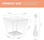 50 Pack 7 oz Clear Plastic Square Dessert Bowls with Spoons，Mini Disposable Parfait Cups for Yogurt, Ice Cream and Tasting，Serving Cups for Appetizer，Pudding，Party (7 oz)