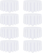 8 Pack White Round Tablecloth 120 Inch White Table Cloth Stain and Wrinkle Resistant Round White Tablecloths Reusable and Washable Polyester Fabric Table Covers for Buffet Wedding Party and Banquet