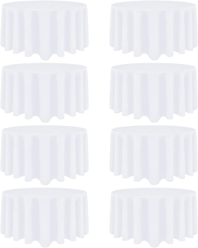 8 Pack White Round Tablecloth 108 Inch White Table Cloth Stain and Wrinkle Resistant Round White Tablecloths Reusable and Washable Polyester Fabric Table Covers for Buffet Wedding Party and Banquet