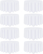8 Pack White Round Tablecloth 108 Inch White Table Cloth Stain and Wrinkle Resistant Round White Tablecloths Reusable and Washable Polyester Fabric Table Covers for Buffet Wedding Party and Banquet