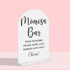 Wedding Mimosa Bar Supplies, Bridal Shower Sign White Acrylic Table Sign for Marriage Parties Anniversaries Reception Cafe Hotel Party Bar Business Event