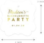 Andaz Press Personalized Fancy Frame Square Wedding Gift Tags, Metallic Gold Ink, Bachelorette Party, 24-Pack, Custom Made Any Name