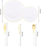 Supernal 150pcs White and Gold Plastic Plates,Gold Plastic Silverware,White Dinnerware Set Includes 60 Plates,30 Forks,30 Knives,30 Spoons For Weddings Celebrations
