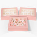 Bakepacker Auto-pop up 12 Cupcake Containers 6-Packs Pink Cupcakes Carrier, 12 Cupcake Boxes with Window 13"x10"x3.5"