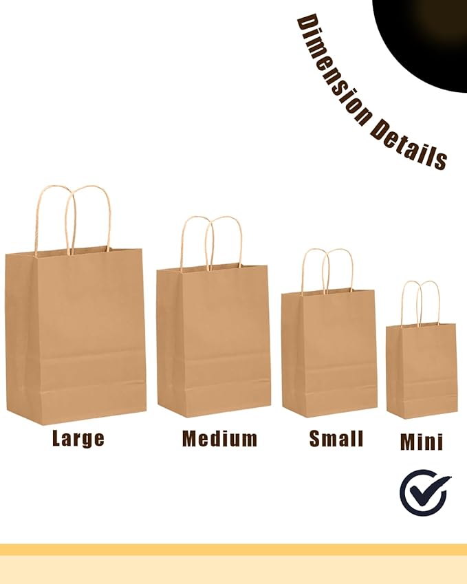 qiqee 30-Packs Brown Gift Bags with Handles Bulk 4.5"x2.5"x6" Mini Size Party Paper Bags
