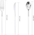WELLIFE 144 Pack Silver Plastic Cutlery, Disposable Silver Flatware Includes： 48 Forks, 48 Knives and 48 Spoons, Suitable for Parties and Wedding for Wedding