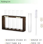 Ivolador Plant Propagation Station Terrariumin Wall Test Tube Vases Bud Tabletop Glass Wooden Stand with 5 Propagation Tubes for Propagating Hydroponic Plants Home Garden Wedding Decoration-Brown