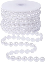 10mm Pearl Garland Half-Round 11 Yards Flat Craft Pearls Bead String Roll Strand for Wedding Party Christmas Tree Decoration (White)