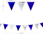 Royal Blue Silver Party Decorations Navy Blue Triangle Pennant Banner Flag Metallic Fabric Bunting Garland for Birthday Graduation Wedding Retirement Nautical Ahoy Achor Pirate Theme Party Supplies