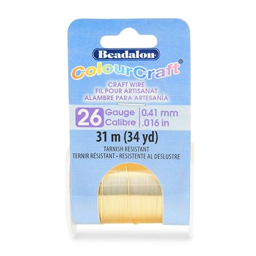 Beadalon ColourCraft Wire, 26 Gauge, Gold Color Silver Plated, 34 yd Spool