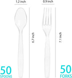 100 Count Plastic Silverware, Heavy Weight Plastic Forks Spoons Disposable Utensils Cutlery Set for Wedding Party Supplies Everyday Use
