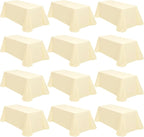 12 Packs 90 x 132 Inch Tablecloth, Beige Polyester Table Cloth for 6ft Rectangle Tables, Washable Fabric TableCover for Wedding Banquets Parties Buffet Dining Table