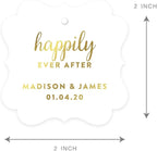 Andaz Press Personalized Fancy Frame Square Wedding Gift Tags, Metallic Gold Ink, Happily Ever After, 24-Pack, Custom Made Any Name