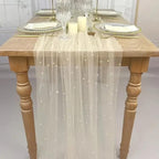 EHLDekol Pearl Table Cloth Elegant Polyester Table Runner with Artificial Pearl Accents Extra Long 10ft 60 x 120 Inches Pearl Tulle Table Runner for Wedding (60inch Width, Champagne, 1 Piece)
