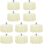 LTC LINENS 10 Pack 120 Inch Round Tablecloth Ivory for 60 Inch Round Table - Bulk Round Table Cover - Washable, Wrinkle Resistant Polyester Fabric Cloth for Wedding, Party