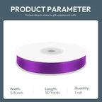 KMER LIFE 5/8" Wide x 50 Yards Purple Single Faced Polyester Satin Ribbon for Wedding Decor, Wreath, Crafts, Gift Wrapping & Other Projects