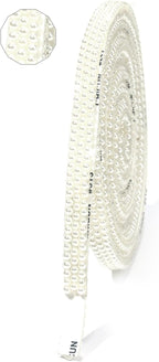 Off-White Pearls Ribbon 3 Yards Self Adhesive Pearls Strips Diamond Ribbon Sticker Crystal Roll Glitter Bling Rhinestones Tape for Crafting DIY Art Decoration (0.4 Inch)