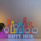Happy Hour Wine Beer Neon Sign, Wine Bar Beer Pub Neon Sign, Custom Neon Sign, Alcohol Bar Open Night Light Decor, Drinking Lover Gifts Size:25inch