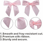 2.5" Hgzgch Light Pink Satin Ribbon Bow for Gift Wrapping, Premade Bows for Crafts, Cake, Party Favors, Handmade Bows with Double-Sided Tape, Self Adhesive Gift Bows for Presents, Treats- 50pcs