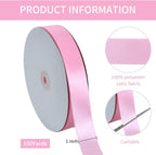 TONIFUL 1 Inch x 100yds Baby Pink Satin Ribbon, Thin Solid Color Satin Ribbon for Gift Wrapping, Crafts, Hair Bows Making, Wedding Party Decoration, Invitation Cards, Floral Bouquets, Christmas