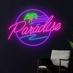 Paradise Ocean Waves Palm Tree Neon Sign, Beach Led Sign, Holiday Led Light, Tropical Island Led Sign, Pool Party Room Wall Decor, Best Gift Size:16inches