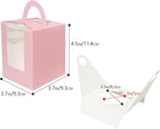 Bakepacker Auto-pop up Individual Cupcake Boxes with Window 60 Count Pink Single Cupcakes Box 3.6 x 3.6 x 4.3inch Cupcake Carrier
