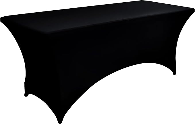 6-Pack 6ft Black Spandex Table Covers for Rectangle Standard Folding Tables - Wrinkle Resistant Stretch Tablecloths - Ultimate Fitted Table Protector for Parties, Trade Shows, Wedding