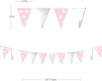 30 Ft Silver Pink Polka Dot Pennant Banner Blush Paper Circle Dot Triangle Flags Bunting Garland for Baby Shower Bridal Shower Wedding Bachelorette Christmas Holiday Girls Birthday Party Decorations