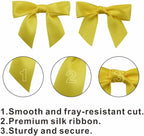 2.5" Hgzgch Yellow Satin Ribbon Bow for Gift Wrapping, Premade Bows for Crafts, Cake, Party Favors, Handmade Bows with Double-Sided Tape, Self Adhesive Gift Bows for Presents, Treats - 50pcs