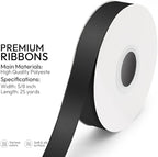KMER LIFE 5/8 inch x 25 Yards Double Faced Polyester Black Satin Ribbon, Perfect for Gift Wrapping Very Suitable for Weddings Party Hair Bow Invitation Decorations and More