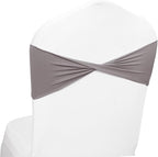 MDS Pack of 50 Spandex Chair Sashes Bows Elastic Stretch Dining Chair Bands Ties Without Slider Buckle Universal fits for Wedding Baby Shower Birthday Party Banquet Event Decoration - Silver Grey