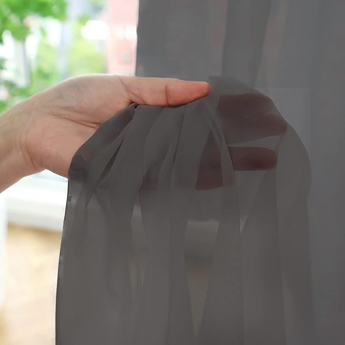 Window Dark Grey Sheer Curtains 48 Inches Width 145 Inches Long 2 Panels Sheer Curtain Clear Curtains Basic Rod Pocket Panel for Home Living Room Bedroom Kids Room Yard Patio Parlor Sliding