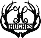 PK Décor Deer Antler Decor Family Last Name ACM Metal Sign For Man Cave, Couple Antler Initials, Last Minute Gift Idea for Him, Black, White, Silver, Gold