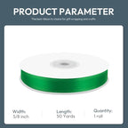 KMER LIFE 5/8" Wide x 50 Yards Green Polyester Satin Ribbon - Perfect for Wedding Decor, Wreaths, Crafts, Gift Wrapping & More