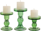 3-Piece Set of Green Glass Candlestick, Crystal Candlestick Holder Holder and Conical Candle, Christmas Candle Holder Decoration, Family Living Room Wedding Candle Holder (green1set)