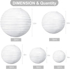 BEISHIDA 10Pcs White Paper Lanterns Decorative Chinese/Japanese Hanging Round Paper Lanterns Lamp for Birthday, Wedding, Christmas, Bridal, Home Decor, Party Decoration(Size of 4”, 6”, 8”, 10”)