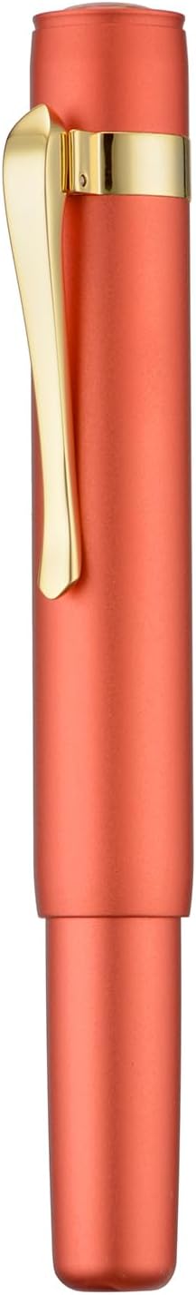 Hongdian M2 Black Forest Mini Fountain Pen, Fine Soft Golden Nib & Sleek Shape Aluminium Short Pocket Travel Pen (Orange Red)