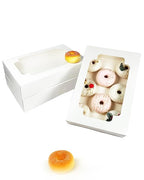 qiqee Auto-pop up White Cookie Box with Window 12x8x2.5 inch 32 Packs Two Uses One Second Folding Pastry Biscuit Bakery Box for Packaging