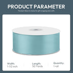 KMER LIFE 1-1/2" Wide x 50 Yards Baby Blue Single Faced Polyester Satin Ribbon - Perfect for Wedding Decor, Wreaths, Crafts, Gift Wrapping & Other Projects