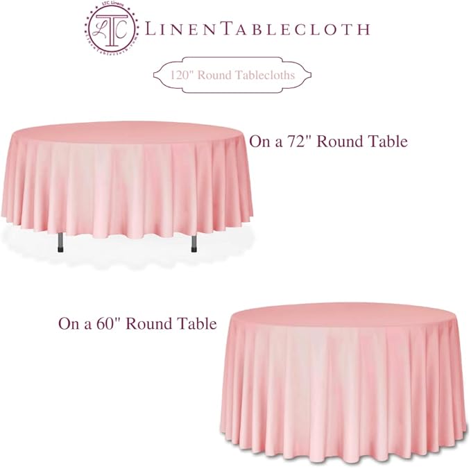 LTC LINENS 5 Pack 120 Inch Round Tablecloth Beige - Bulk for 60 Inch Round Table Floor Length - Wrinkle Resistant Polyester Fabric Cloth for Wedding