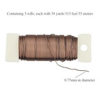 HAHIYO 22Gauge Coffee Color Metal Floral Wire - 3 Rolls, 115Yards (345Feet) - Flexible Paddle Wire for Craft, Christmas Wreath, Flower Arrangement, Bouquet Wrapping, Wedding DIY