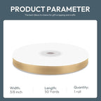 3/8" Wide x 50 Yards Champagne Gold Single Faced Polyester Satin Ribbon for Wedding Decor, Wreath, Crafts, Gift Wrapping & Other Projects