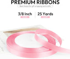 3/8 Inch 25 Yards Satin Ribbon Light Pink, Solid Color Fabric Ribbon for Gift Wrapping, Wedding, Polyester Gift Ribbon for Birthday Party Decoration, Craft, Hair, Floral, Sewing