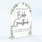 Boho Wedding Bible Guest Book Sign Our Bible Wedding Sign Acrylic Arch Wedding Bridal Baby Shower Welcome Table Signs for Ceremony and Reception Decor 7 x 5 Inches