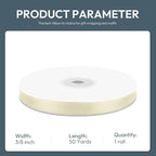 KMER LIFE 3/8/ Wide x 50 Yards Ivory Single Faced Polyester Satin Ribbon, Ivory Satin Ribbon Perfect for Wedding Decor, Wreath, Crafts, Gift Wrapping & Other Projects (Ivory)